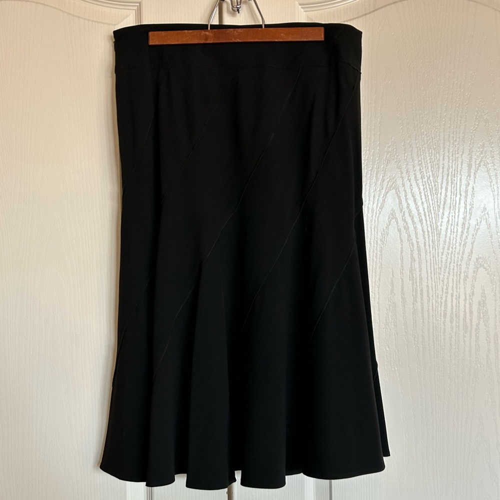 Larry Levine black Godet bias cut A line midi length skirt size 10